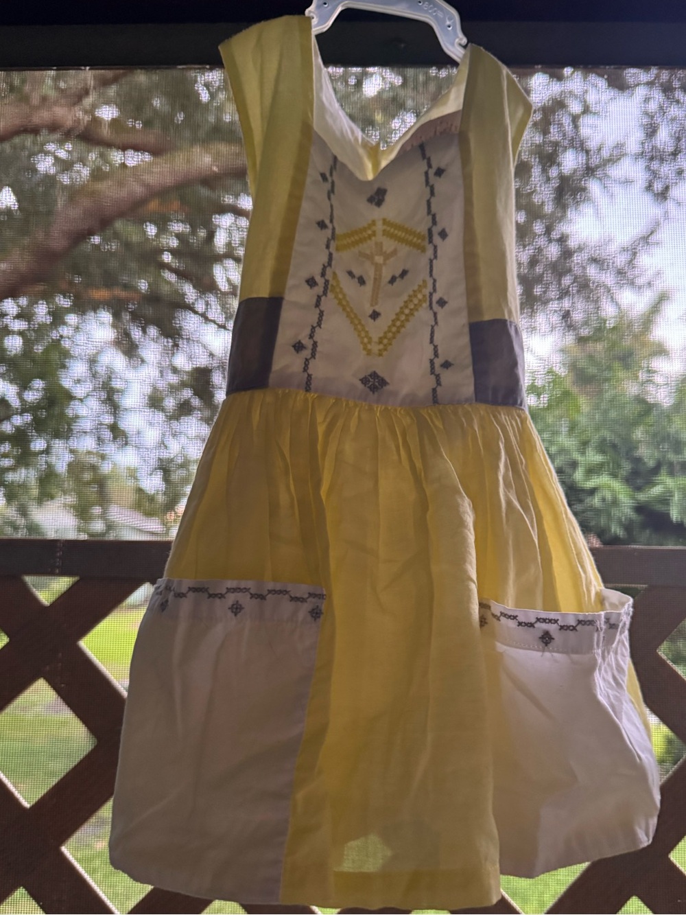 Well Dressed Wolf Yellow- Gray and White Embroidered dress for Girls
